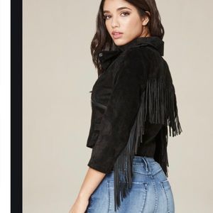 Bebe Black Fringe Suede Cropped Jacket